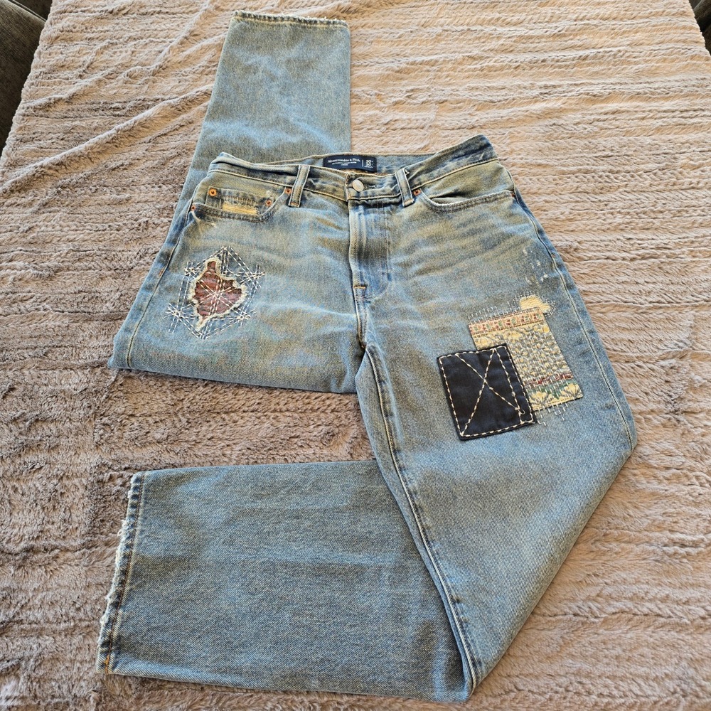 Abercrombie & Fitch‎ Loose Fit Patchwork Rigid Denim Jeans Blue Mens 30x29